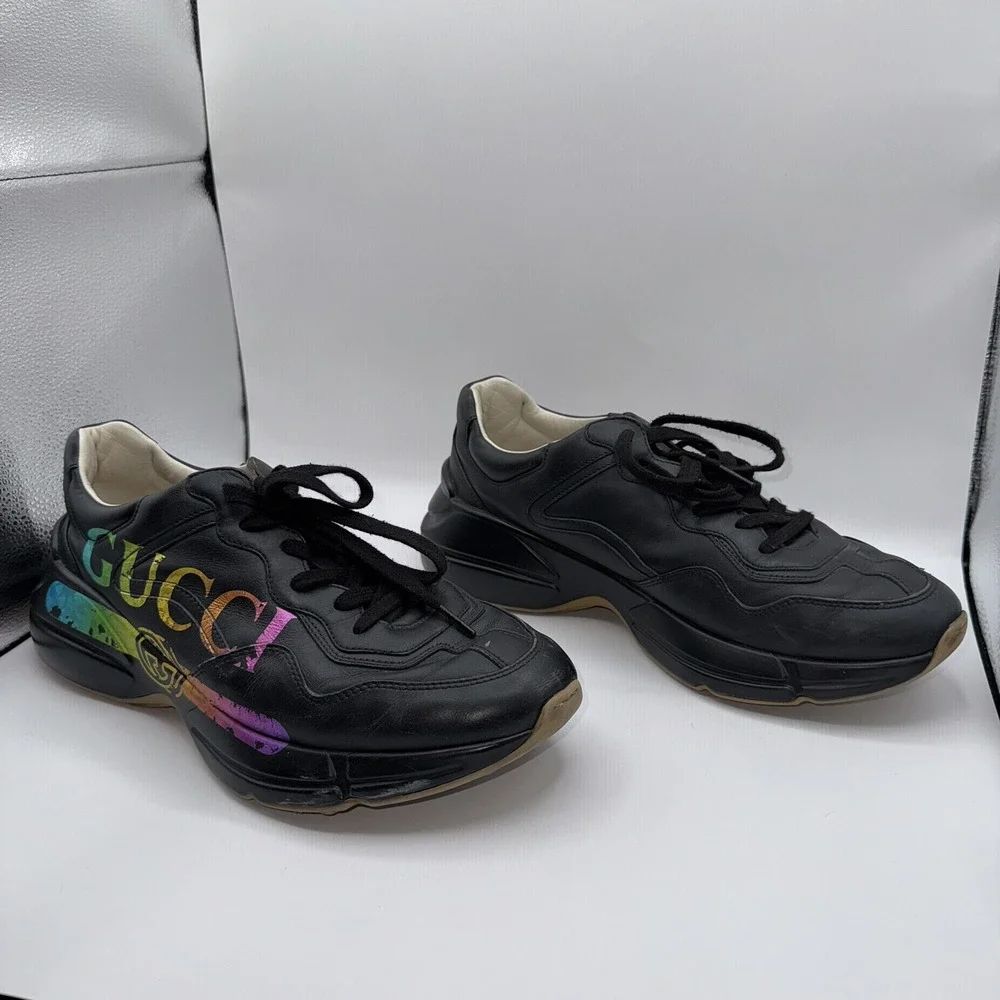 Gucci Men's 11 Black Rhyton‎ Iridescent Rainbow Logo Apollo Nero Sneaker Shoes